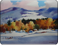 watercolor winter landcape, snow